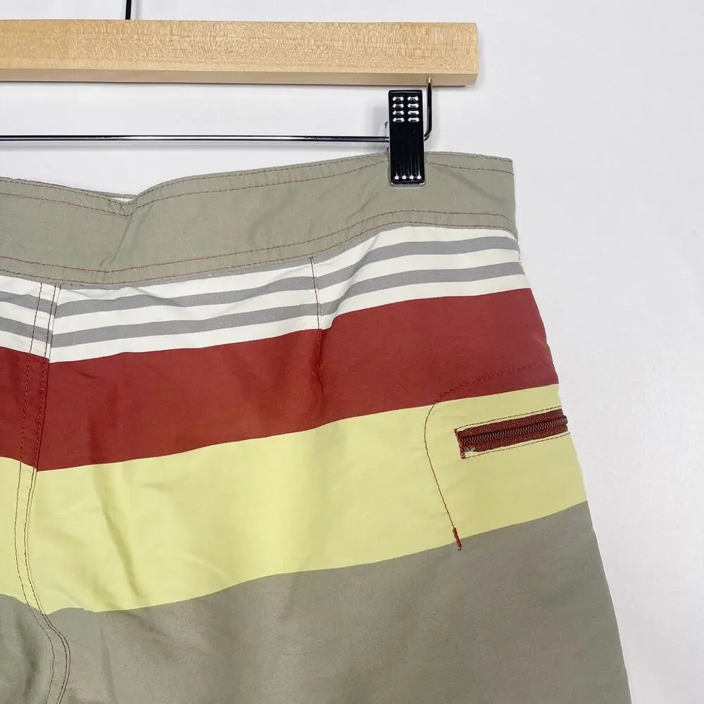 Patagonia Mens 33 Yellow Orange Striped Wavefarer Board Shorts Bathing Swim Suit